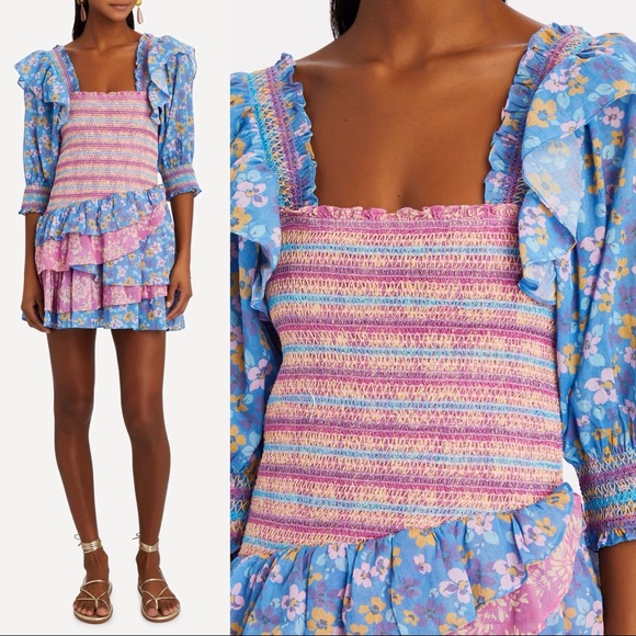 LoveShackFancy Golden Mini Dress in Moody Vino - Picture 9 of 10